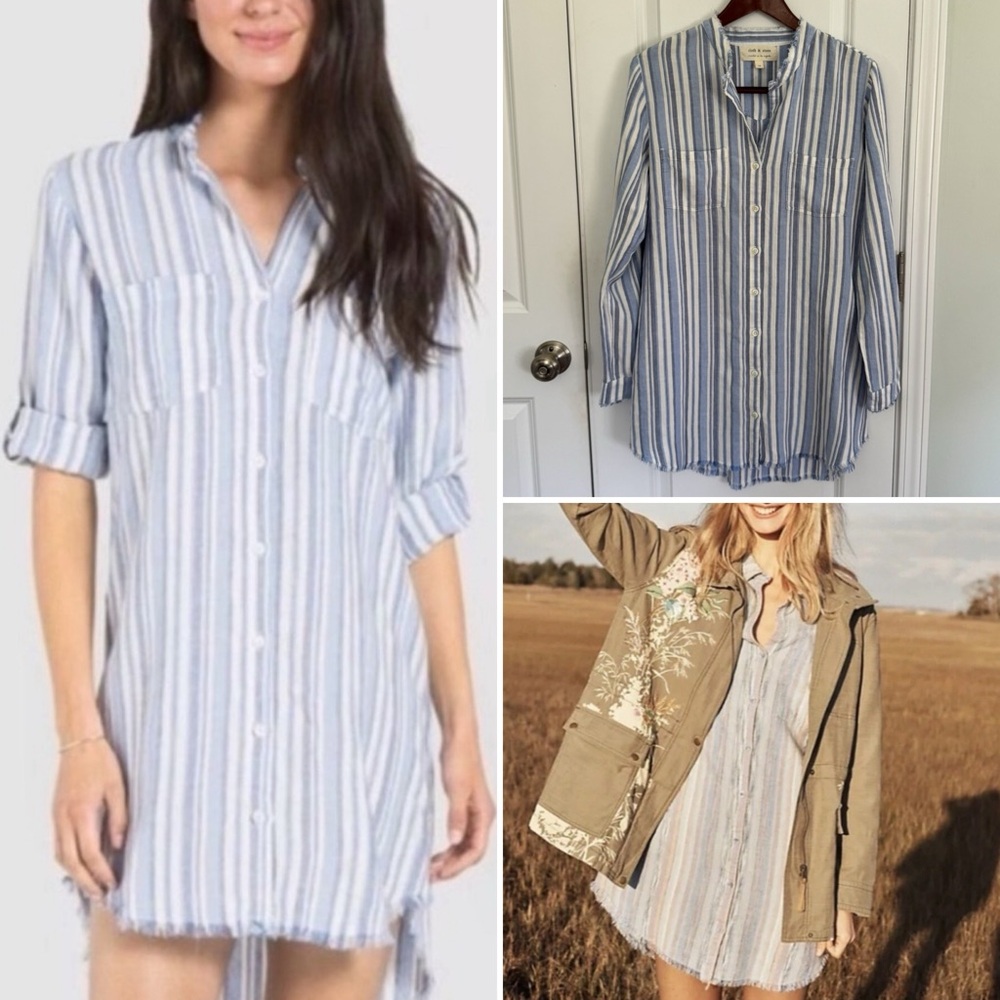 Cloth & Stone Linen Blend Stripe Button Down Dress/Tunic